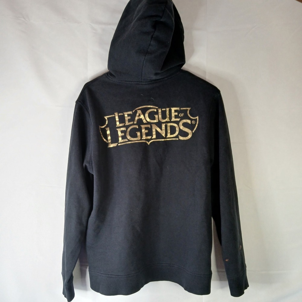 Riot Games League of Legends Zip Up Hoodie XL Black Gold Foil Logo Gamer Jacket